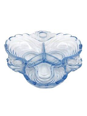 Vintage Cambridge Caprice Moonlight Blue Glass 3-Part Relish Dish Art Deco